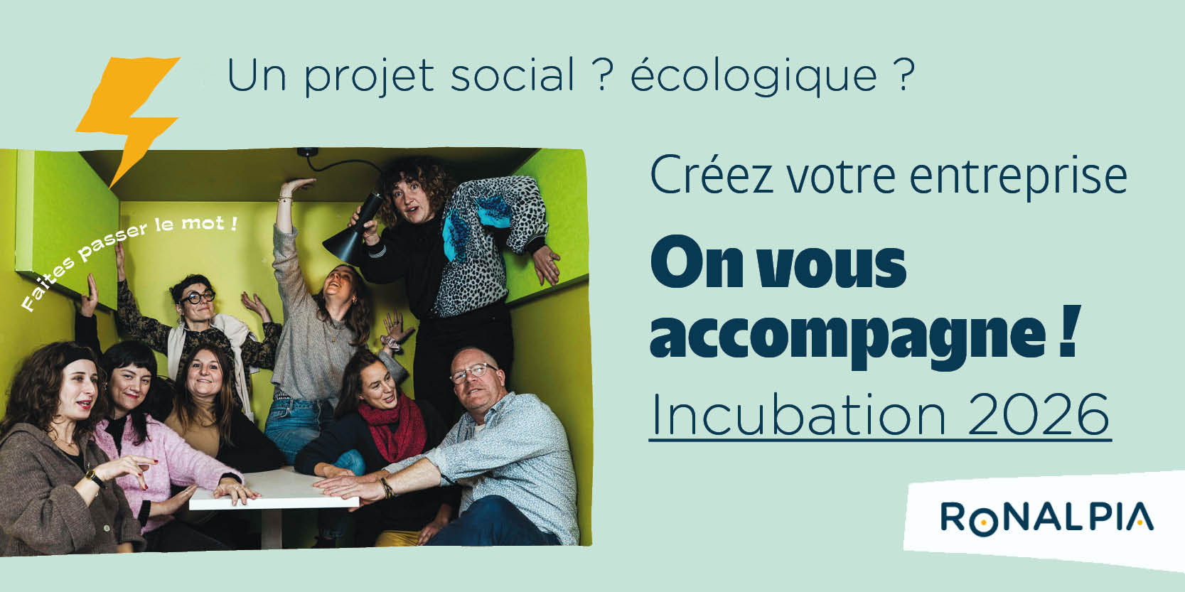 annonce avec une photo d'un groupe de personne pour appeler les porteurs de projets a etre accompagné
